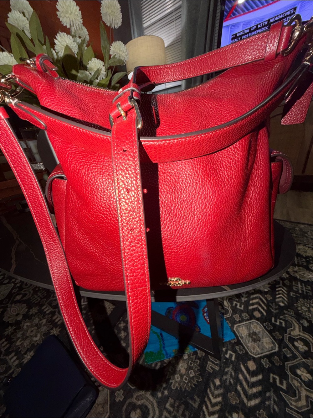 Red coach bag with double traps